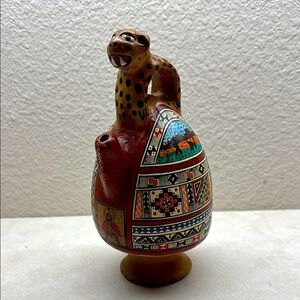 Cusco Peru Inca Jaguar Vessel Pitcher Jug Clay Folk Art Pottery Vintage GUC